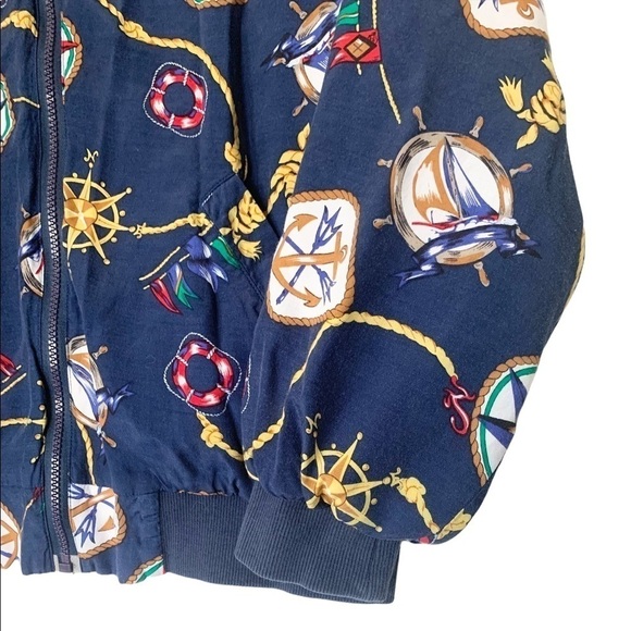 VINTAGE | Women’s Navy Nautical Bomber Windbreaker Zip Up Jacket | Size XL - Picture 12 of 16